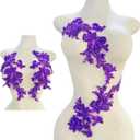 Handmade Shining Rhinestones lace Applique Patches Sewing Beads Sequins Stone Trim Accessories for Wedding Dress one Pair/Bag (Purple)