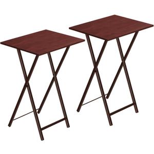 HOOBRO Folding TV Tray Tables, Set of 2 Side Table for Small Space, Industrial Snack Tables for Eating at Couch, Stable Metal Frame, Easy Assembly, Space Saving, Brown BR25BZ01, 18.9"l X 14.2"w X 26.2"h