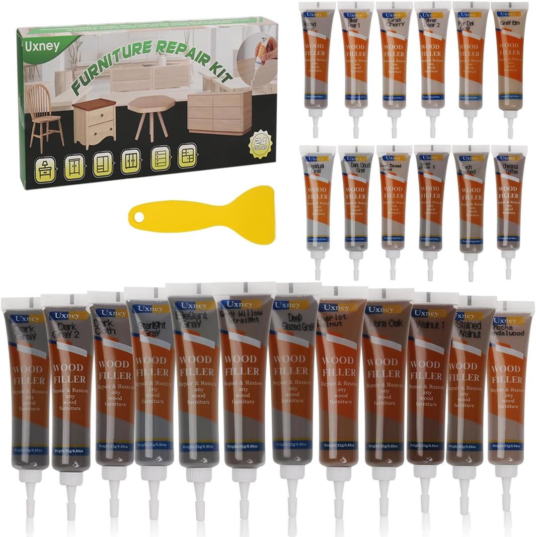 2 x Wood Furniture Repair Kit, 24 Colors Wood Filler & Scratch Remover for Scratches, Cracks, Dings on Tables, Cabinets, Hardwood Floors(Gray Series)