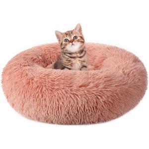 Rabbitgoo Cat Beds for Indoor Cats, 20 inches Cat Bed Machine Washable, Fluffy Round Pet Bed Non-Slip, Calming Soft Plush Donut Cuddler Cushion Self Warming for Small Dogs Kittens, Light Pink, Medium (20"L x 20"W x 4.7"Th)