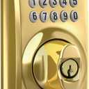 Schlage Camelot Electronic Keypad Deadbolt Lock, Keyless Front Door Entry, Mechanical Key Backup Included, Bright Brass, BE365 CAM 505