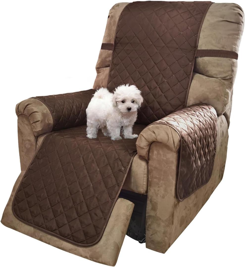 U-NICE HOME Recliner Chair Covers Reversible Chair Cover Pet Covers for Dogs with Elastic Straps Water Resistant Diamond Quilted (28''Recliner Oversized, Coffee/Beige)