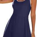 Aleumdr Women One Piece Swimsuit Skirt Tummy Control Bathing Suit Color Block Swim Dress Swimwear with Pockets (XL, Navy Blue)