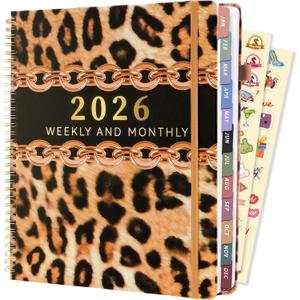 2026 Planner Weekly and Monthly Daily Calendar Planners 8.5 x 11, Jan 2026-Dec 2026, Hard Cover Large Yearly Agenda with Stickers & Tabs for Women Work Home- Leopard