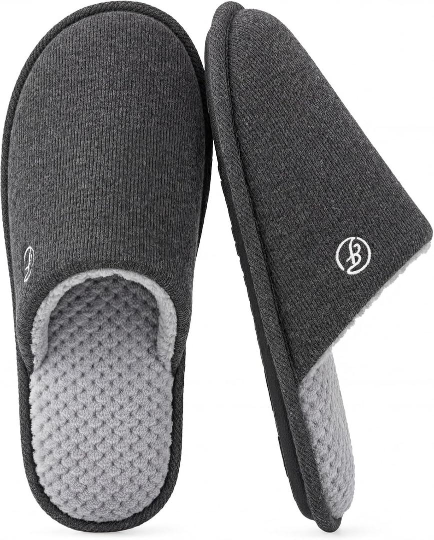 EverFoams Men's Cotton Knit Slippers Lightweight Memory Foam Indoor House Shoes with Anti-Skid Sole (7-8 M US, Lead Gray)