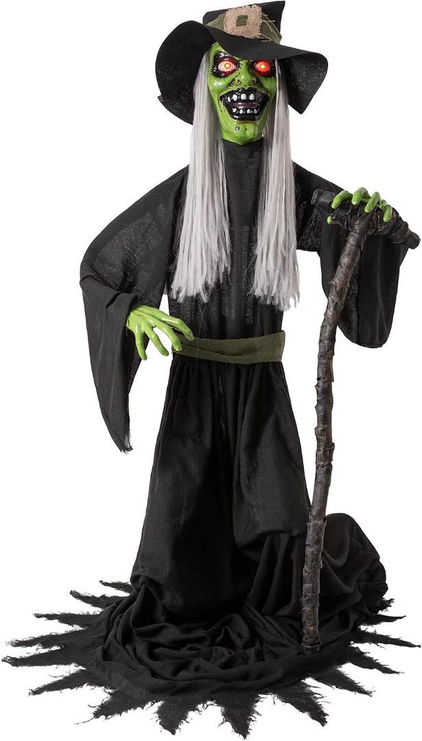 Halloween Animatronic Jump-Scare Witch Decoration, Sound Activated, Red Eyes, Spooky Sounds, Halloween Decor for Indoor/Outdoor Haunted House Prop