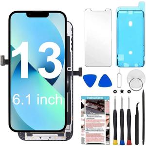 for iPhone 13 Screen Replacement 6.1 inch (A2482,A2631,A2633,A2634,A2635), 3D Touch LCD Display Digitizer Frame Assembly with Repair Tools