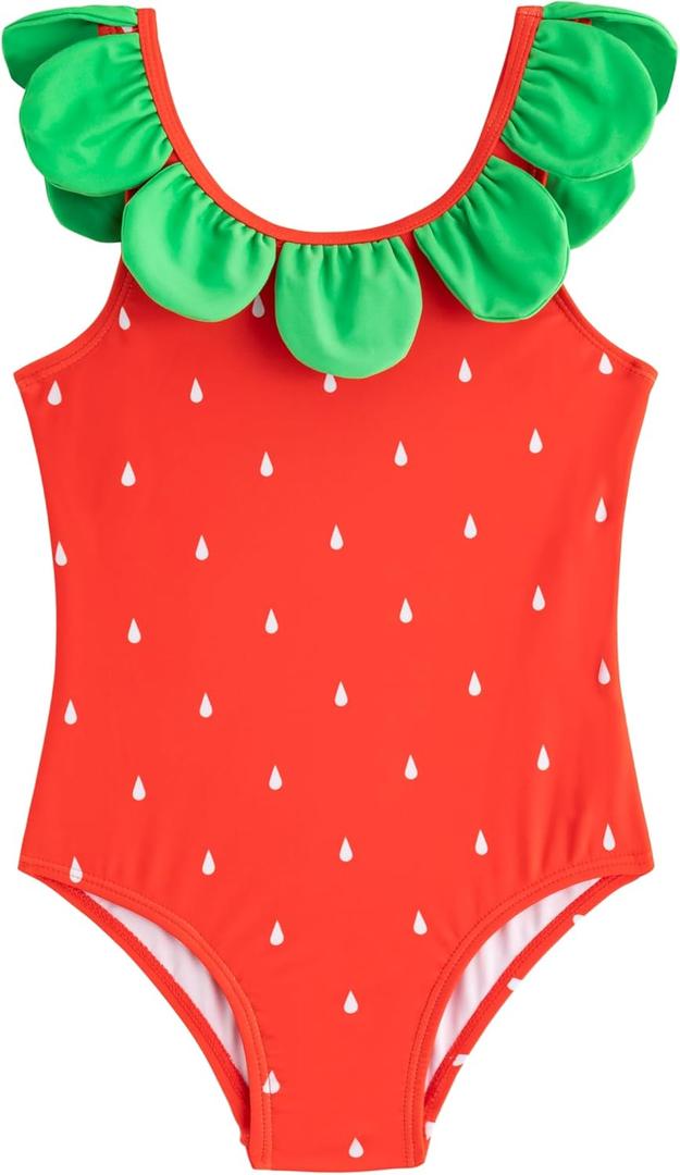 LIZENS Girls One Piece Swimwear Cute Girls Swimsuit 2-12 Bathing Suit for Kids(BDG26203, 4-5T) Red