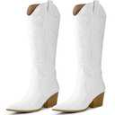Arromic Cowboy Boots for Women Comfortable Womens Embroidered Western Cowgirl Knee High Boots Pointed Toe Zipper Chunky Heel Country Outfit Retro Tall Boots , Size 9