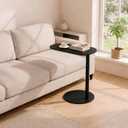 C Shaped End Table for Couch - Modern Metal Sofa Side Table with Round Base, Slide Under Accent Table for Small Spaces, Living Room Bedroom Office, Black, 24.8 Inch