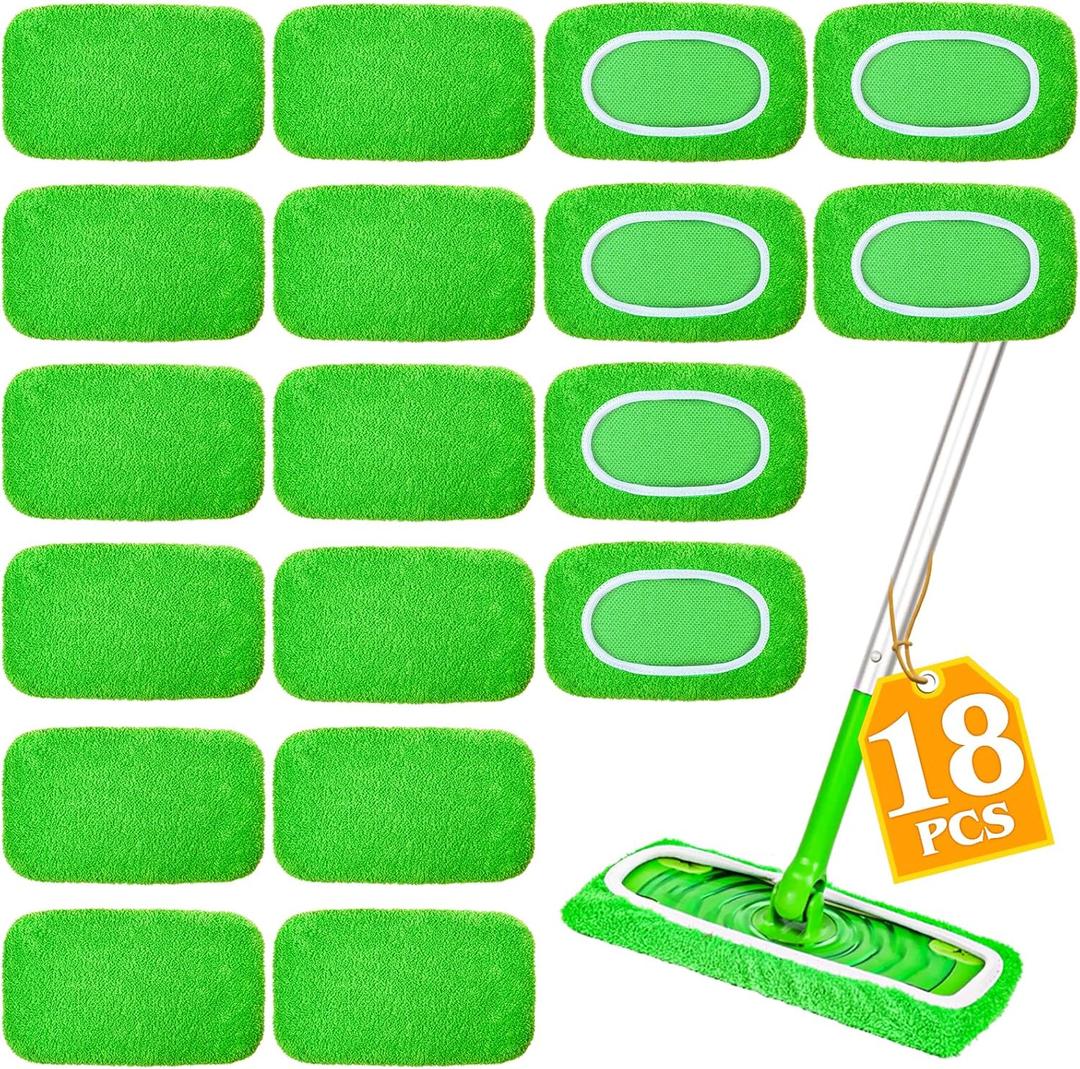 18-Pack Reusable Mop Pads Compatible with Swiffer Sweeper Mop - 100% Coral Fleece Washable Refills - Microfiber Dry & Wet Sweeping Cloths for Multi-Surface/Hardwood Floor Cleaning