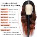 Ombre Copper 350 Synthetic Lace Front Wig 13x6 HD Lace Black to Reddish Brown Long Wavy Wig For Black Women Auburn Wigs Glueless Pre Plucked Natural Hairline