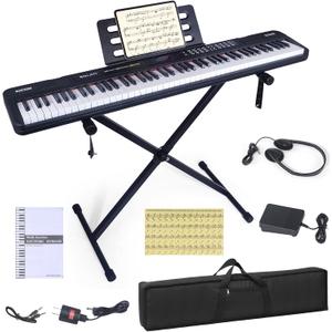 88 Key Piano Keyboard, Semi Weighted Electronic Digital Piano with Music Stand, Power Supply, Sustain Pedal, Bluetooth, Stand, MIDI, for Beginner Professional at Home, Stage, 13.92 pounds