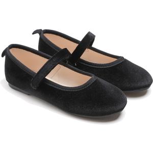 FEVERSOLE Girls Cute Dress Mary Jane Shoes Soft Party Holiday Ballet Flats (13.5 Little Kid, Black Velvet Loop Maryjane)