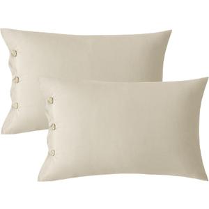 JELLYMONI Pillowcases King Set of 2 Cotton Button Pillow Covers 2036in Light Khaki Bed Pillow Cases 100% Washed Cotton Soft Breathable (Pillows are not Included)