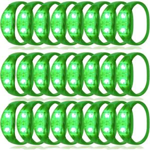 24 Pcs LED Glow Bracelets Sound Activated Music Control Light Up Bracelets for St Patty's Non Candy Goodie Gift Bag Stuffers Treats for Boy Girl For Birthday Party,Carnival,Concerts(green)