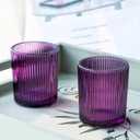 VOHO 12pcs Purple Votive Candle Holders for Christmas Holiday Decorations, Vintage Glass Votive Candle Holder for Coffee Table Centerpiece, Ribbed Tealight Candle Holder for Birthday Gifts