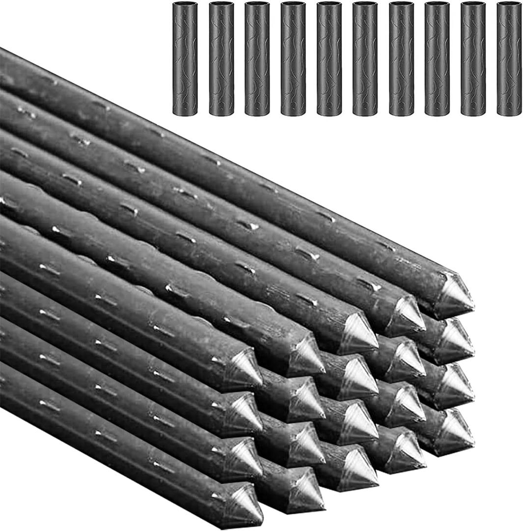 Garden Stakes 42cm Plant Stake Metal Pack of 20 Garden Plants Sticks Tomato Stakes Plants Growing Stick with 10 Pcs Connector for Orchid Pea Vegetables Support