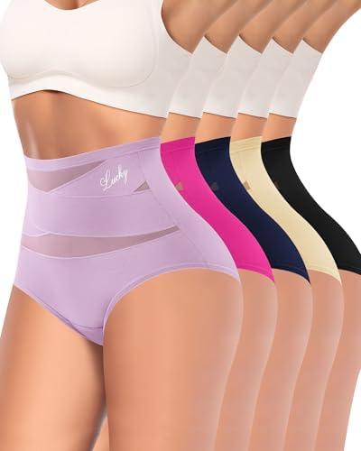 MIOTAN Women's High Waisted Underwear Postpartum Stretch Full Coverage Breathable Briefs 5 Packs Panties L