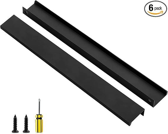 Ravinte 6 Pack Finger Pulls for Cabinets 300mm/11.81" Length Black Pulls