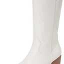 DREAM PAIRS Women's Square Toe Cowboy Mid Calf Western Boots (10, White-pu)