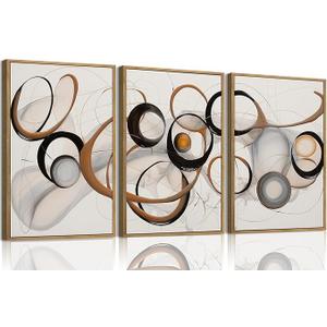 OIQArtOIQ 3 Piece Large Abstract Canvas Wall Art For Living Room Blue and Gold Framed Wall Art Modern Aesthetic Minimalist Art Prints Artwork For Bedroom Office Dining Room 12x16 in