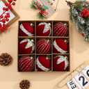 3.15inch Burgundy Velvet Christmas Ornaments Balls Flocked Christmas Tree Glittering Plastic Balls Xmas Hanging Ornaments 9 Pcs-Red