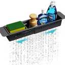 NiHome Extendable Over Sink Kitchen Organizer, Small Telescopic Brush Storage Rack for Sponge, Non-Slip Pads Expandable Sink Caddy, Adjustable Sponge/Brush Rack with Drainage Durable ABS (Black)