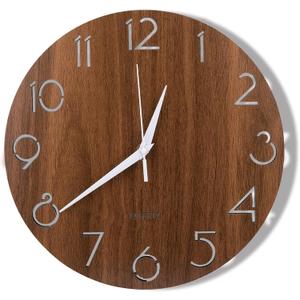 Nicunom 12 Inch Wooden Wall Clock, Cut-Out Numbers Design, Rustic Country Style Wall Clocks, Silent Non-Ticking, Decor for Home Living Room Bedroom Kitchen Office - Battery Operated