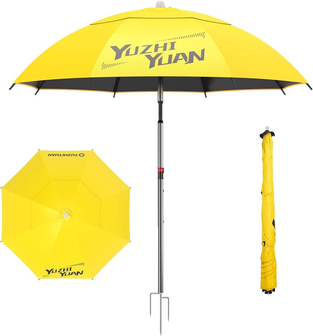 Exclusive Black Coating Outdoor Patio Umbrella, 7.2FT Adjustable Tilt Sun Shade Beach Table Umbrella, Heavy-Duty Nylon Canopy & Carry Bag, UV Protection Yard Umbrella for Fiushing Pool Garden (Yellow)