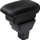 Console Armrest for Nissan Versa 2020-2024, Car Center Storage Box with USB Charging Port (Black with White Stitching)