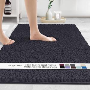 MAYSHINE Plush Shaggy Chenille Bath Mat | Extra Soft, Super Absorbent, Non-Slip Bathroom Rug | Fluffy Microfiber, Area Rug Sets for Bathroom Floor, Kitchen, Living Room | 59"x31" | Black