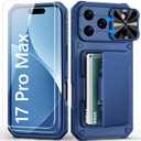 BXYJY for iPhone 17 Pro Max Case Wallet with Screen Protector (Tempered Glass), Slide Camera Cover, Military Grade Drop, Card Holder (4-5 Cards), Heavy Duty Men Women Case for iPhone 17 Pro Max, Blue