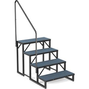 RV Steps Spa Steps with Handrail - 4 Step Hot Tub Steps Trailer Steps Mobile Home Stairs for 5th Wheel RV, Trailer, Hot Tub, Pool, Porch with Non-Slip Mats