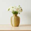 Gold Ceramic Vase - 7 Inch Modern Flower Vase for Centerpiece, Textured Decorative Vases Home Decor, Weddings, Dining, Bathroom, Nightstand, Decoration