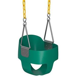 Jungle Gym Kingdom Baby Swing Outdoor - Heavy Duty Toddler Swing Set Accessories, High Back, Full Bucket Seat with Coated Chains for Outdoor Use - Fully Assembled - Green