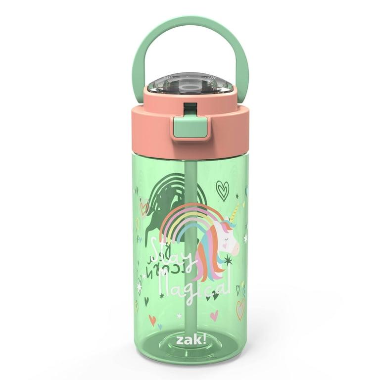 Zak Designs Genesis 18 ounce Reusable Plastic Water Bottle with Push-button lid, Unicorns