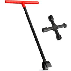 Eapele Water Meter Key 16 inch Enforced Steel T-Handle With 4-way Multi-Functional Universal Cross Key
