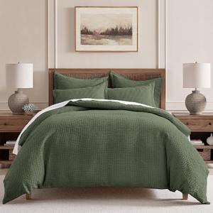 Levtex Home - Cloud Waffle Forest Green Comforter Set - King Comforter + Two King Pillow Cases - Waffle Weave - Forest Green - Comforter (106 x 94in.) and Pillow Case (36 x 20in.) - Cotton