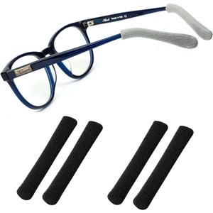 Soft Knitting Cotton Glasses Ear Cushion, Anti-Slip Elastic Comfort Eyeglasses Temple Tips Sleeve,Temple Sleeves (2 Pairs Black)