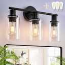 DLLT 3-Light Bathroom Light Fixtures: Black Modern Vanity Lights with 3 E26 Bulbs - Clear Glass Shade Bathroom Wall Lamp for Mirror Kitchen Living Room Hallway Cabinet Porch