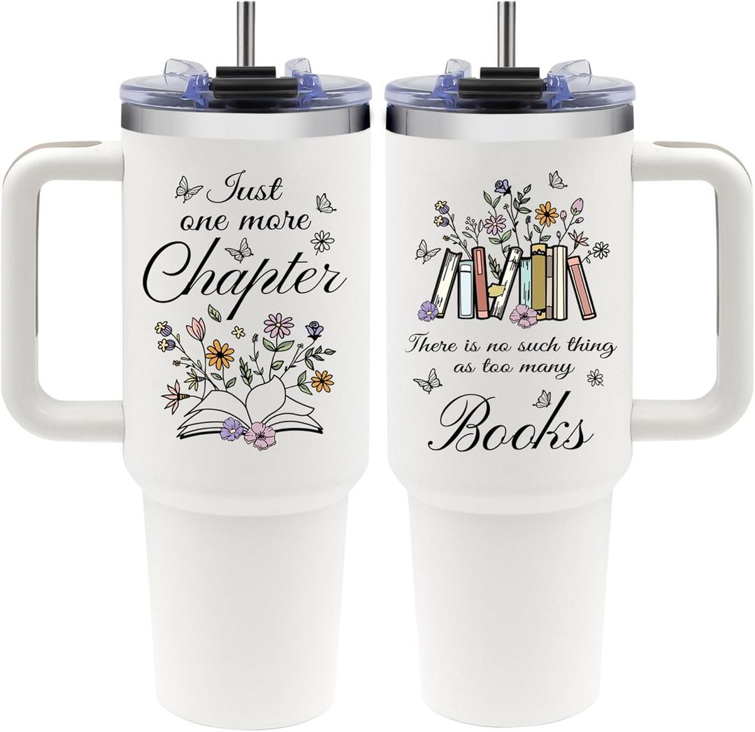 Gifts for Book Lovers Women, Book Lover Tumbler with Handle - 40oz Stainless Steel Travel Mug Insulated Coffee Cup, Bookish Bookworm Gift - Literary Librarian Gift - Reading Gifts for Readers Woman