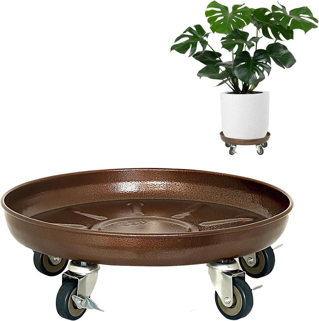Plant Saucer 12" Rolling Plant Caddy Rolling Plant Stand with Wheels  Heavy Duty Metal, Locking, Sturdy, Rust-Resistant Finish, and Easy to Move, 310 lb Capacity