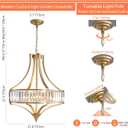 Crystal Chandeliers for Dining Room 21.6" Rustic Farmhouse Chandelier with Round Metal Shade 6-Light Large Gold Dining Room Light Fixture for Kitchen, Hallway, Bedroom, Foyer