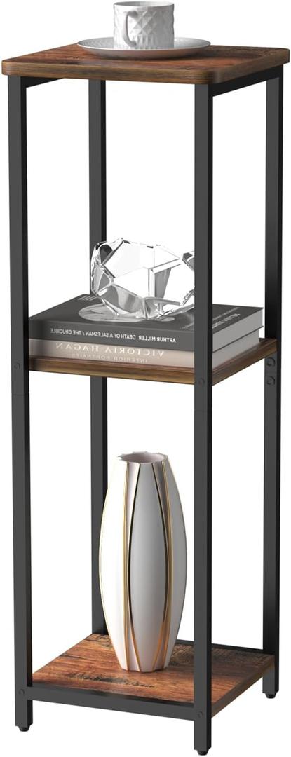 10" Wide Square Drink Table with Adjustable Feet - 3-Tier Small Side Table for Apartments, Balcony & Office | Space-Saving, Lightweight & Multi-Functional (Plants, Books, Drinks) (Rustic Brown)