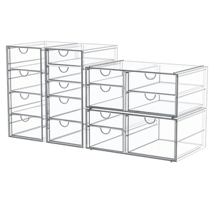 Makeup Organizer Storage with 16 Drawers, 4 Pcs Desktop Office Supplies, Desk Organizers, Clear Accessories, Dustproof Storage Drawer and for Make Up, Jewelry, Pen, Stationary