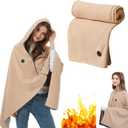 Heated Shawl Wrap for Women, Portable Electric Heated Shawl, Fast Heating USB Blanket Shawl with 3 Heating Levels, Soft Zipper Hooded Blanket Shawls for Indoor, Outdoor, Gifts