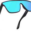 GLINDAR Oversized Square Polarized Sunglasses for Men Women, One Piece Shield Shades UV400 Protection (Matte Black Frame / Polarized Mirror Blue Lens)