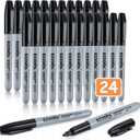 Black Permanent Markers Bulk, 24 Packs Fine Tip Permanent Marker, Waterproof Markers, Premium Smear Proof Pens, Quick Drying, Office Supplies for School, Office, Home