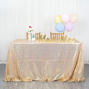ShinyBeauty Sequin Tablecloth 50x80 Inch Light Gold Seamless Table Cover Overlay Birthday Party Supplies Shimmer Champagne Gold Table Cloth for Wedding Anniversary Bridal Shower Decoration